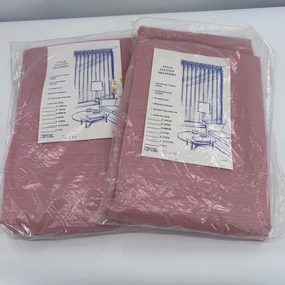 Vintage Pinch Pleated‎ Draperies Set 2 Panels Pink 84" Foam Backed Irregular MCM